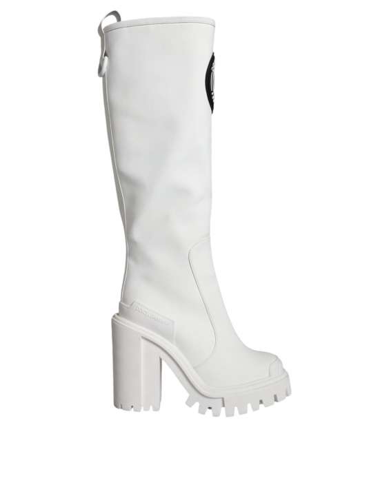 Priser på Dolce & Gabbana White Cotton Logo Heels Knee High Boots Sko