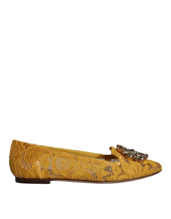 Priser på Dolce & Gabbana Mustard Lace Crystal Ballet Flats Loafer Sko