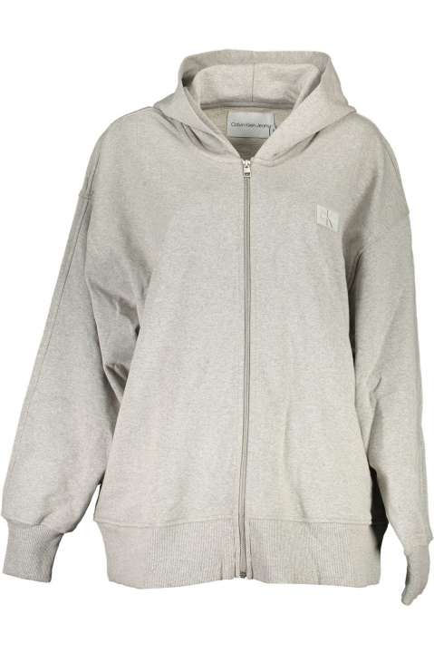 Priser på Calvin Klein Sleek Gray Cotton Zip Hoodie with Logo