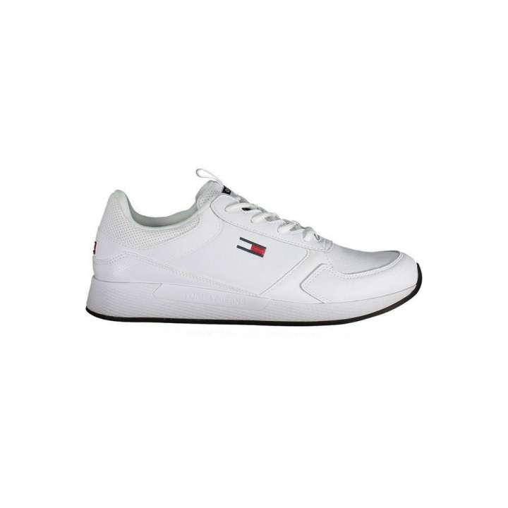 Priser på Tommy Hilfiger Sleek White Lace-Up Sneakers with Contrast Detail