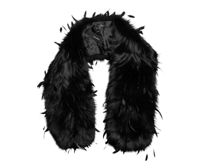 Priser på Dolce & Gabbana Black Fox Rooster Feathers Neck Warmer Scarf