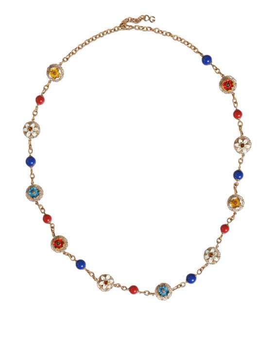 Priser på Dolce & Gabbana Gold Tone Brass Chain Floral Crystal Beaded Necklace