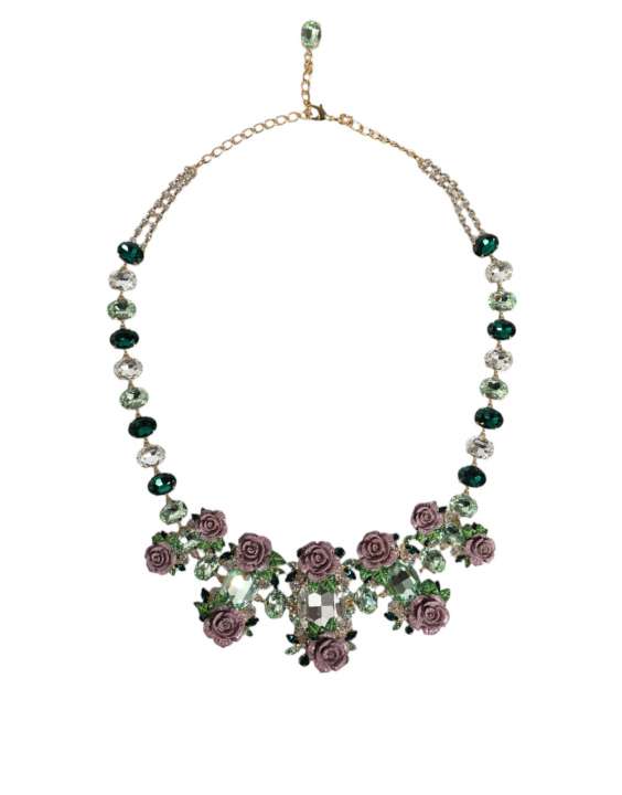 Priser på Dolce & Gabbana Gold Brass Link Chain Rose Petal Crystal Embellished Necklace