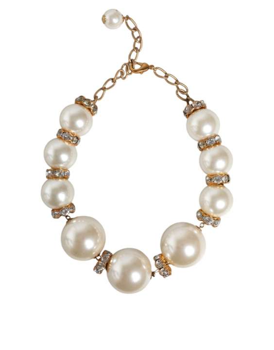 Priser på Dolce & Gabbana White Maxi Faux Pearl Beads Crystals Gold Chain Necklace