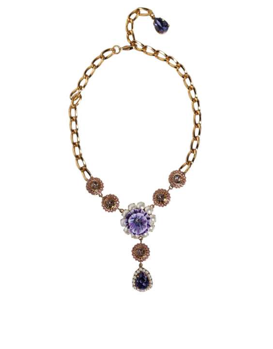 Priser på Dolce & Gabbana Gold Brass Crystal Purple Pink Pearl Pendants Necklace