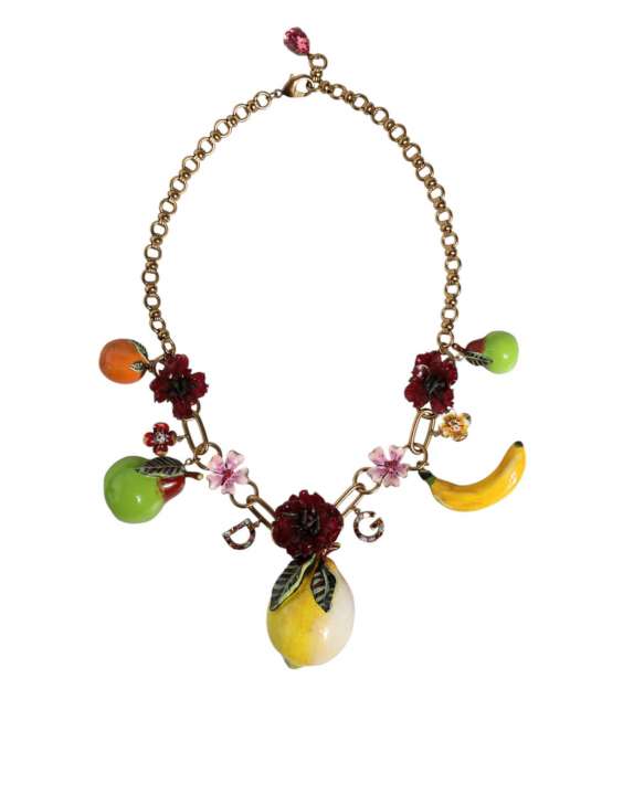 Priser på Dolce & Gabbana Gold Brass FRUIT Pendants Flowers Crystal Logo Necklace