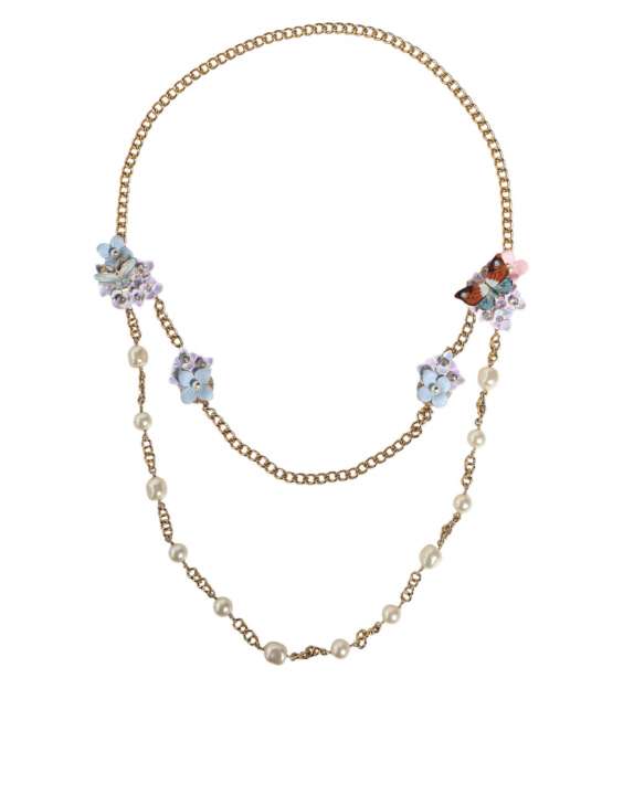 Priser på Dolce & Gabbana Gold Chain Brass Floral Layered Crystal Pearl Necklace