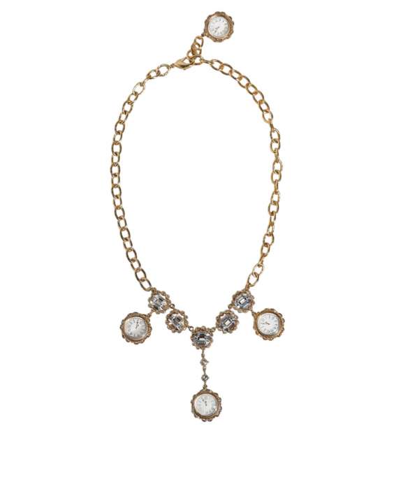 Priser på Dolce & Gabbana Gold Chain Brass Crystal Clock Statement Necklace