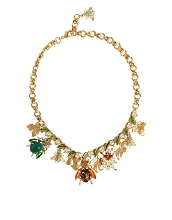 Priser på Dolce & Gabbana Gold Brass Alua Crystal Bug Charm Pendant Statement Necklace