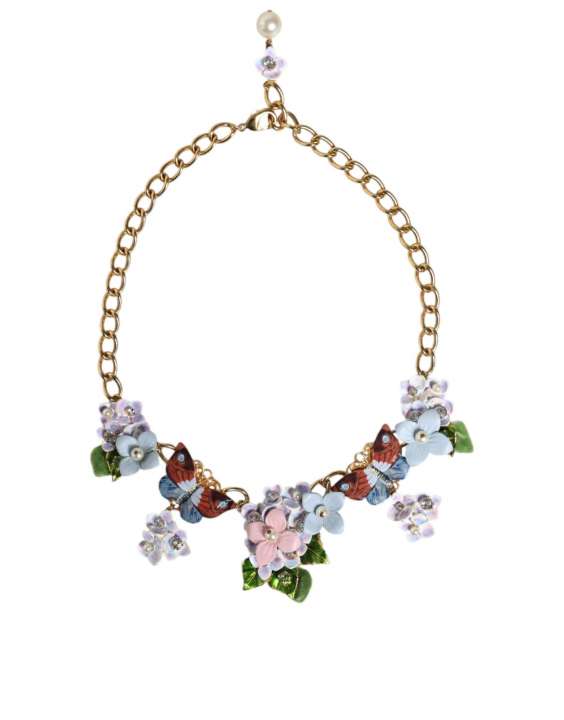 Priser på Dolce & Gabbana Multicolor Alua Floral Decor Crystal Gold Brass Chain Necklace