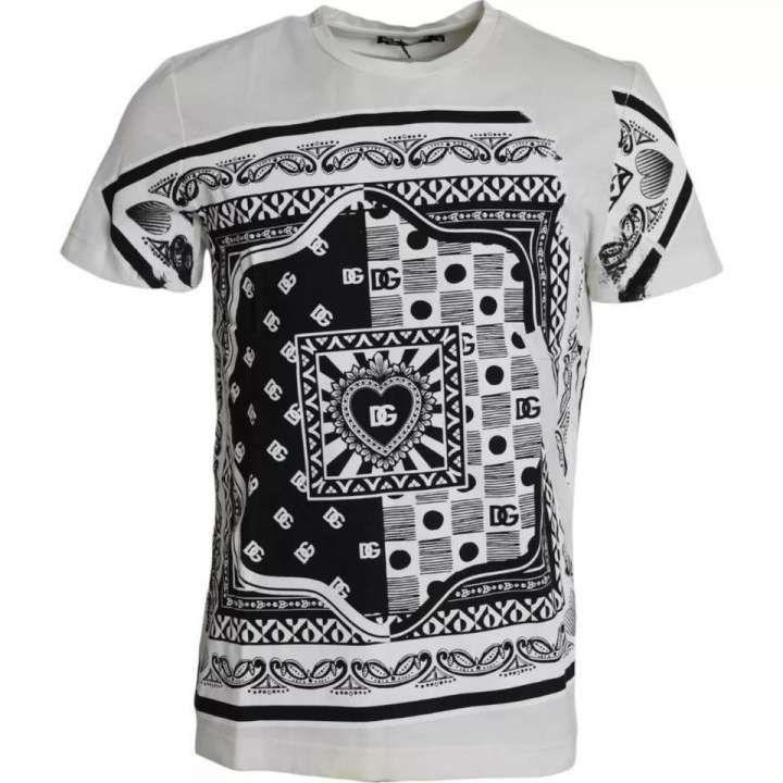 Priser på Dolce & Gabbana White Bandana Print Cotton Short Sleeves Herre T-shirt