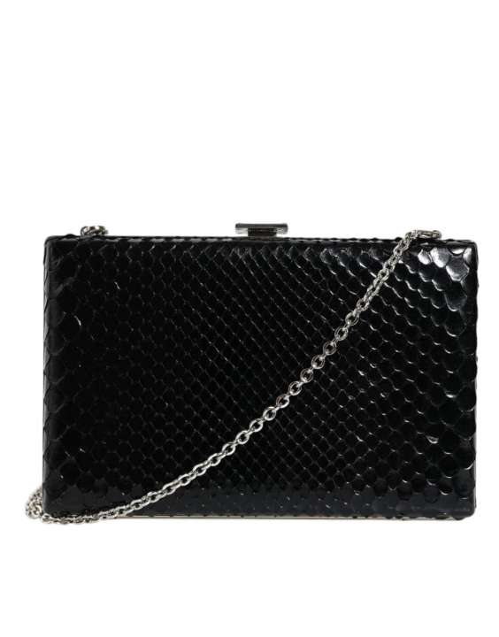 Priser på Dolce & Gabbana Black Leather Silver Frame Clutch Mini Crossbody Bag