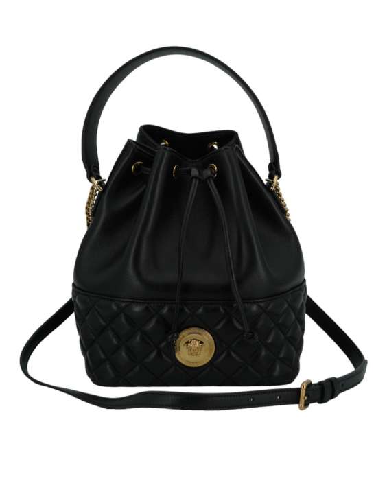 Priser på Versace Elegant Black Leather Medusa Bucket Shoulder Bag