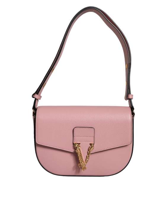 Priser på Versace Pink Grainy Calf Leather Logo Crossbody Shoulder Bag