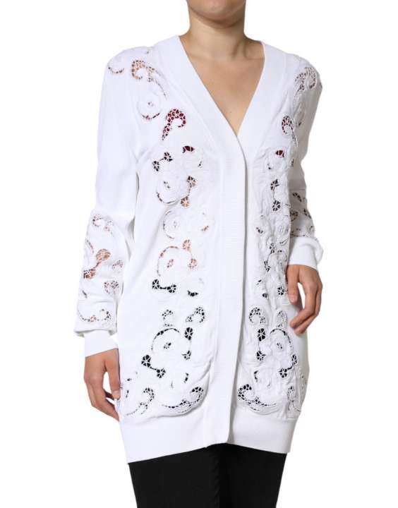 Priser på Dolce & Gabbana White Viscose Floral Cut Out Cardigan Sweater