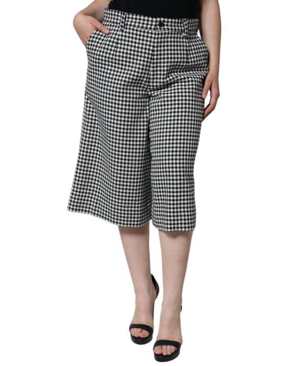 Priser på Dolce & Gabbana Black White Houndstooth Cropped Wide Leg Pants