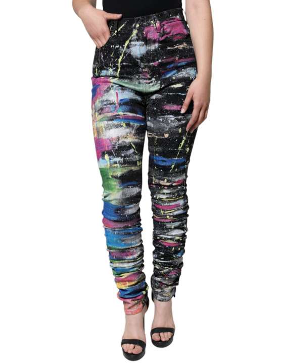 Priser på Dolce & Gabbana Multicolor Splatter Paint Cotton Skinny Denim Jeans