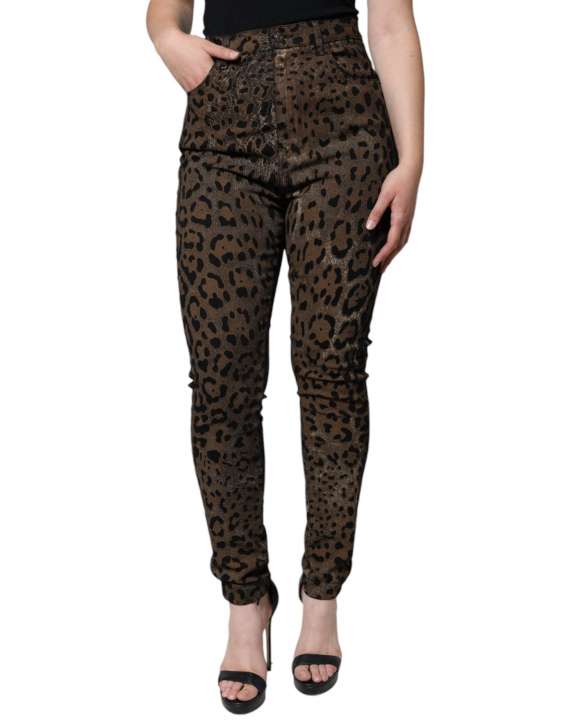 Priser på Dolce & Gabbana Brown Leopard Cotton Skinny Denim Jeans