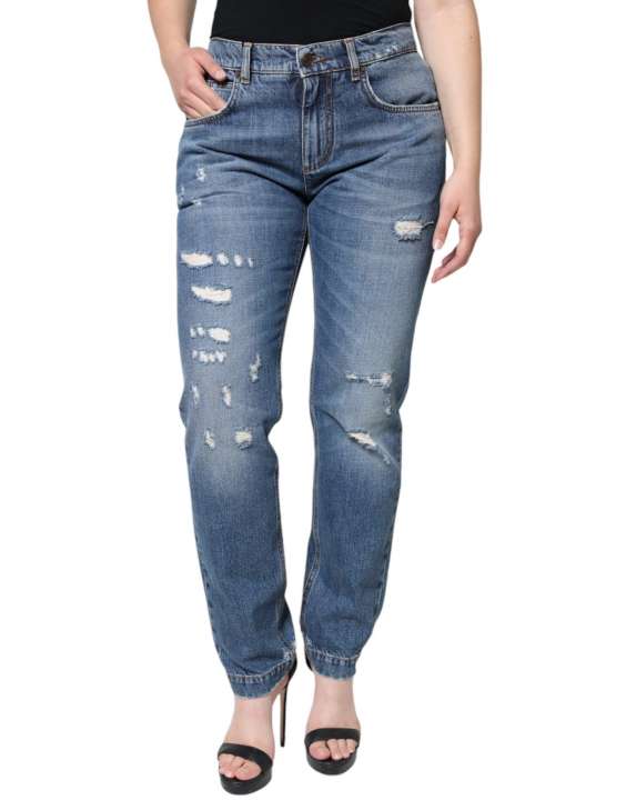 Priser på Dolce & Gabbana Blue Cotton Tattered Boyfriend Denim Jeans