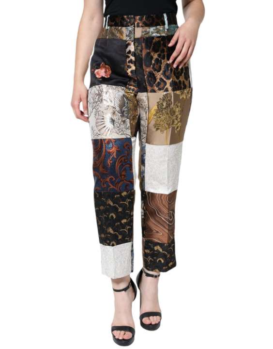 Priser på Dolce & Gabbana Multicolor Patchwork Jacquard High Waist Pants