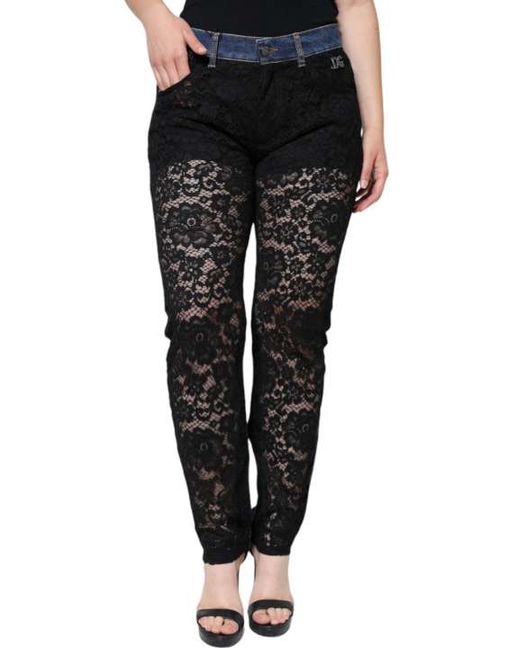 Priser på Dolce & Gabbana Black Floral Lace Front Skinny Denim Jeans