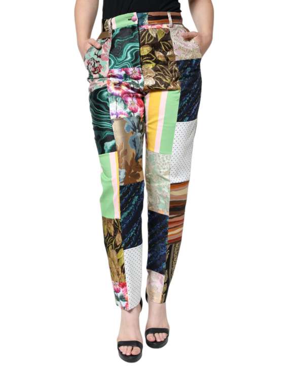 Priser på Dolce & Gabbana Multicolor Patchwork Jacquard High Waist Pants