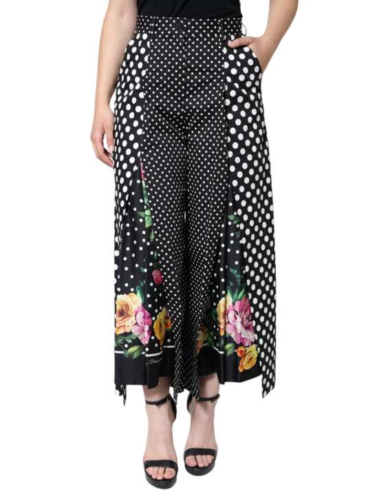 Priser på Dolce & Gabbana Black Patchwork High Waist Wide Leg Pants