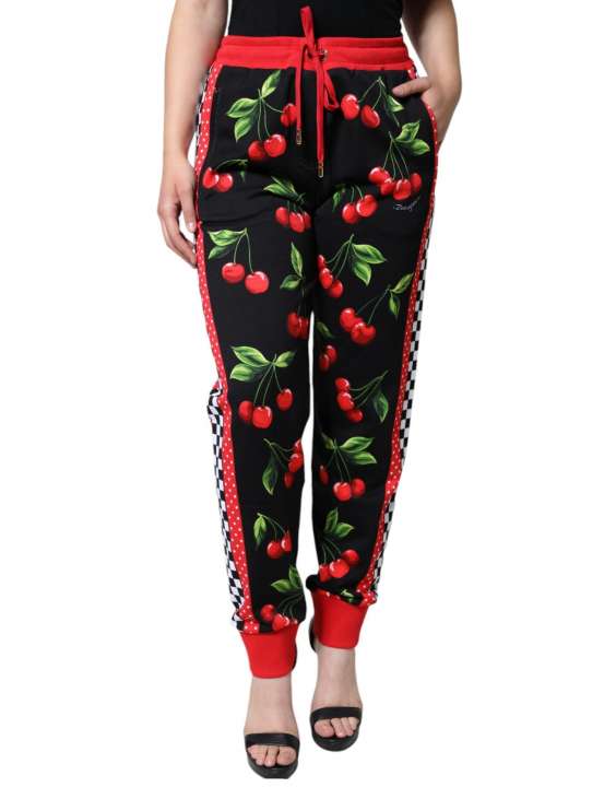 Priser på Dolce & Gabbana Black Red Cherry Mid Waist Jogger Pants