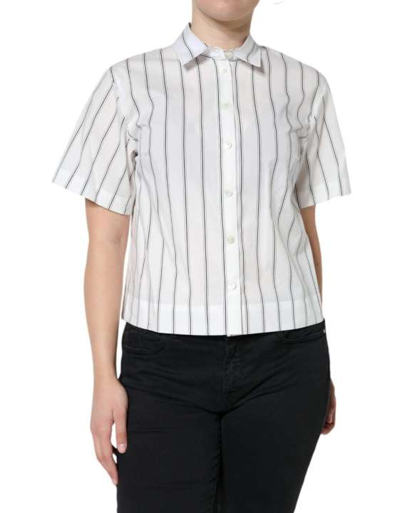 Priser på Dolce & Gabbana White Striped Collared Short Sleeve Polo Top