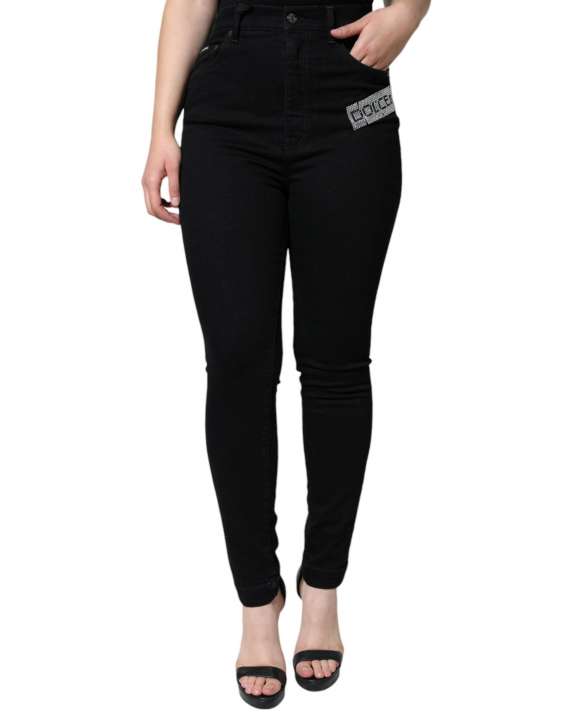 Priser på Dolce & Gabbana Black Logo Mid Waist Skinny Denim Jeans