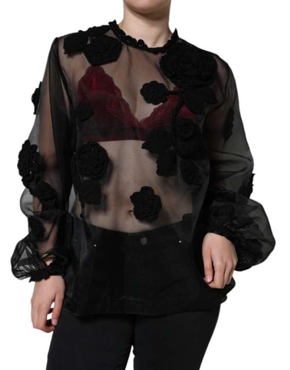 Priser på Dolce & Gabbana Black Nylon Mesh Transparent Floral Blouse