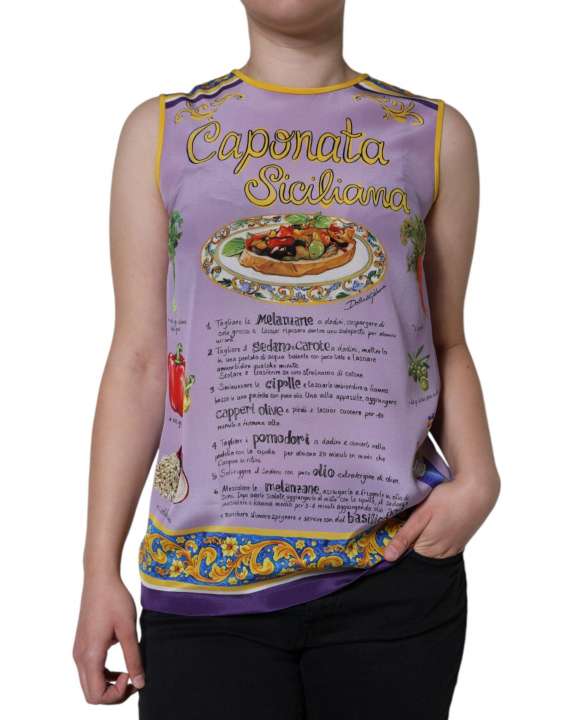 Priser på Dolce & Gabbana Purple Silk Caponata Siciliana Print Tank Top