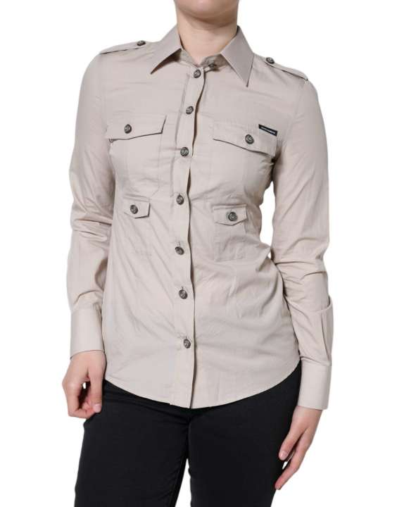 Priser på Dolce & Gabbana Beige Cotton Collared Button Down Shirt Top