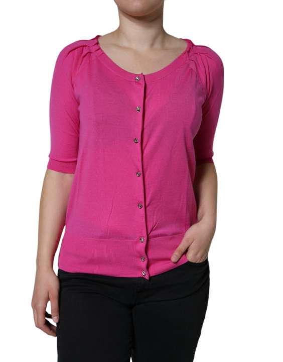 Priser på Dolce & Gabbana Pink Wool Button Down Short Sleeve Blouse Top