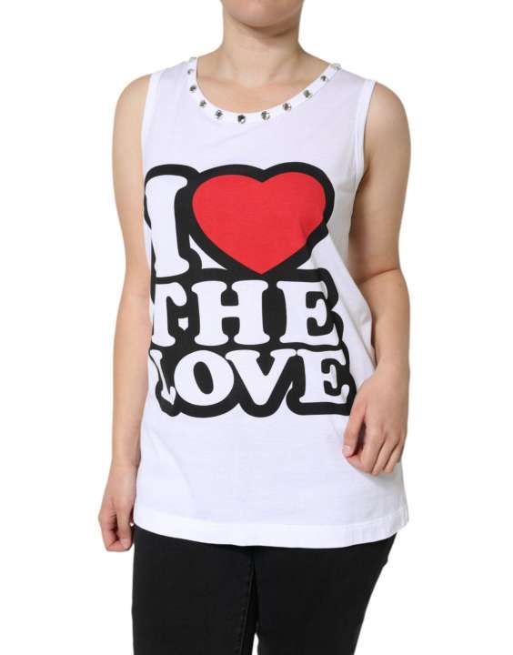 Priser på Dolce & Gabbana White I Love The Love Embellished Tank Top