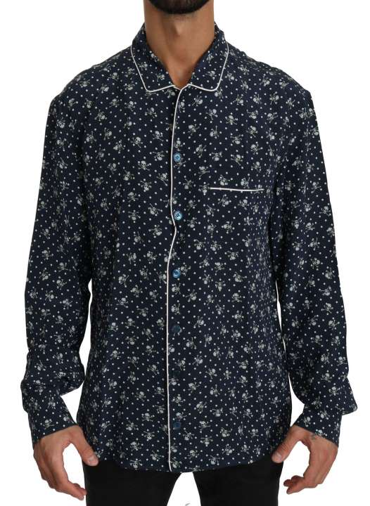 Priser på Dolce & Gabbana Silken Elegance: Blue Skull Print Lounge Shirt