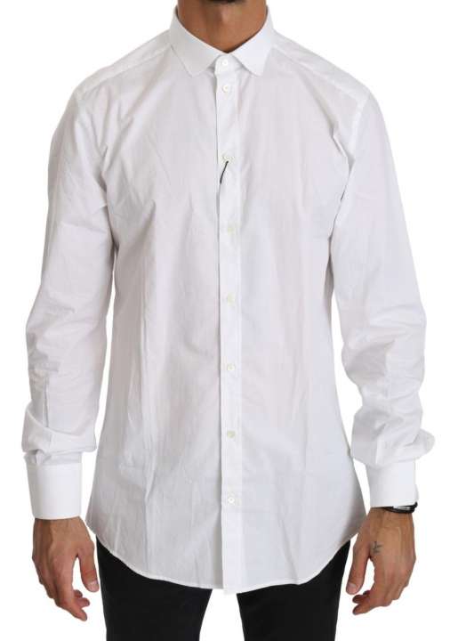 Priser på Dolce & Gabbana Elegant White Cotton Gold Fit Shirt