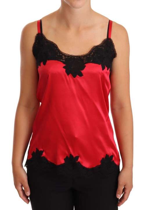 Priser på Dolce & Gabbana Silk Blend Lace-Trim Camisole in Red & Black