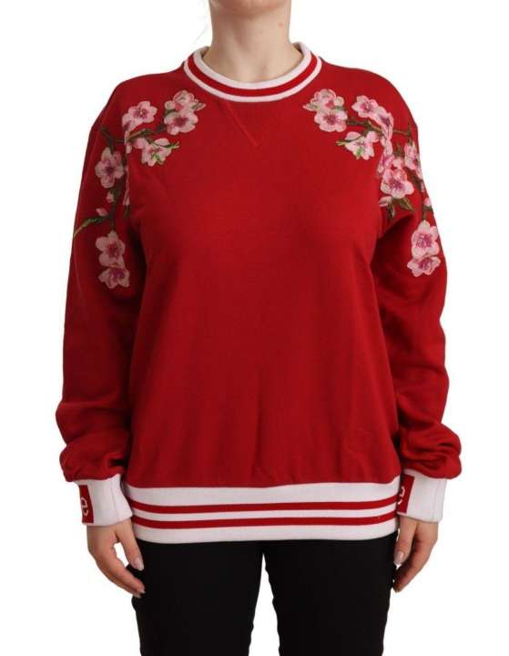 Priser på Dolce & Gabbana Elegant Red Crewneck Pullover with Floral Motif