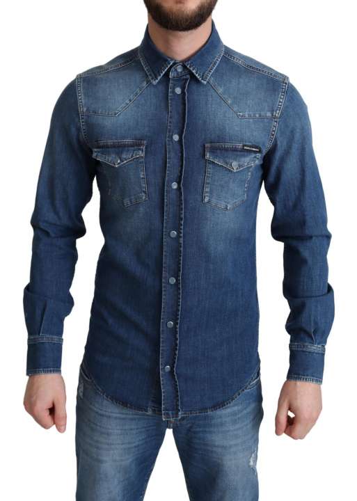 Priser på Dolce & Gabbana Elegant Denim Long Sleeve Casual Shirt