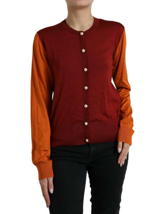 Priser på Dolce & Gabbana Silk Button Front Cardigan in Maroon Mix