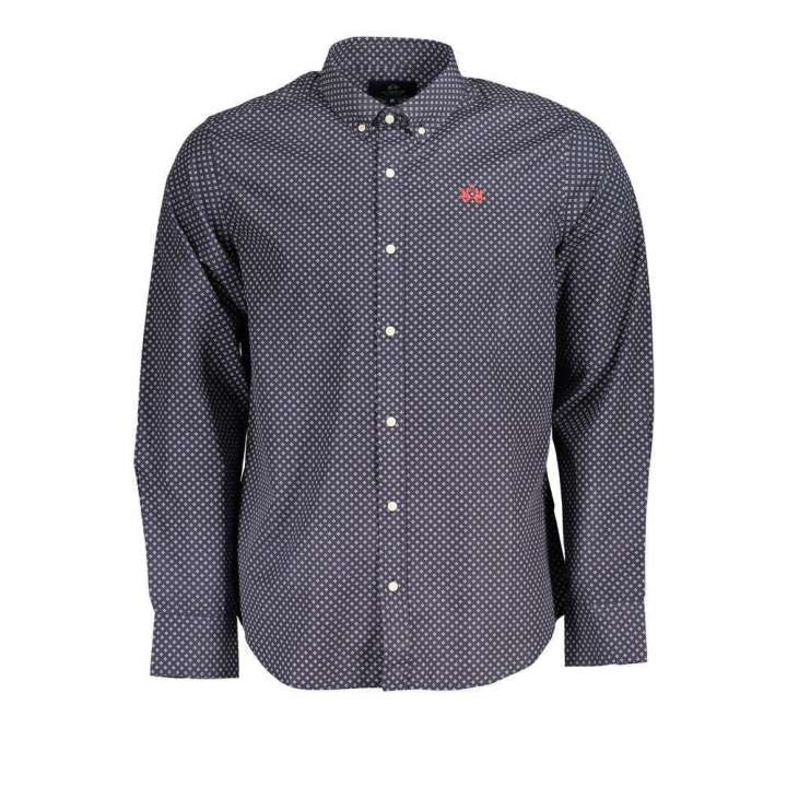 Priser på La Martina Blue Button-Down Cotton Shirt with Embroidery