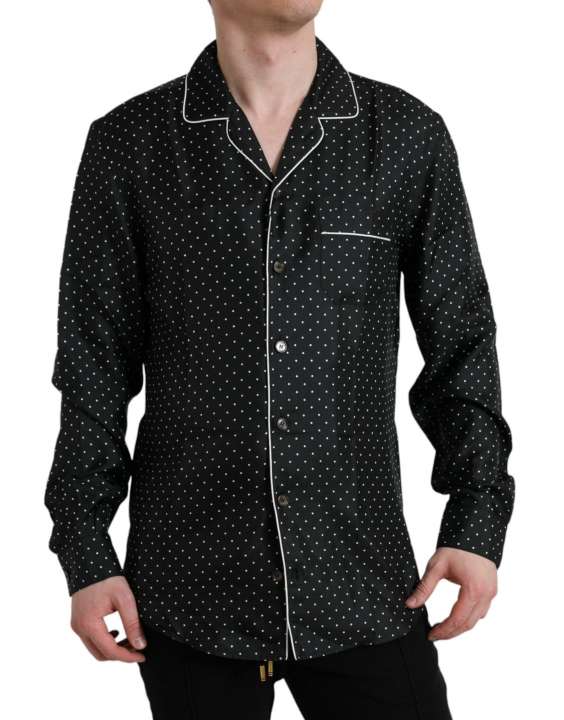 Priser på Dolce & Gabbana Black Polka Dot Silk Long Sleeve Shirt