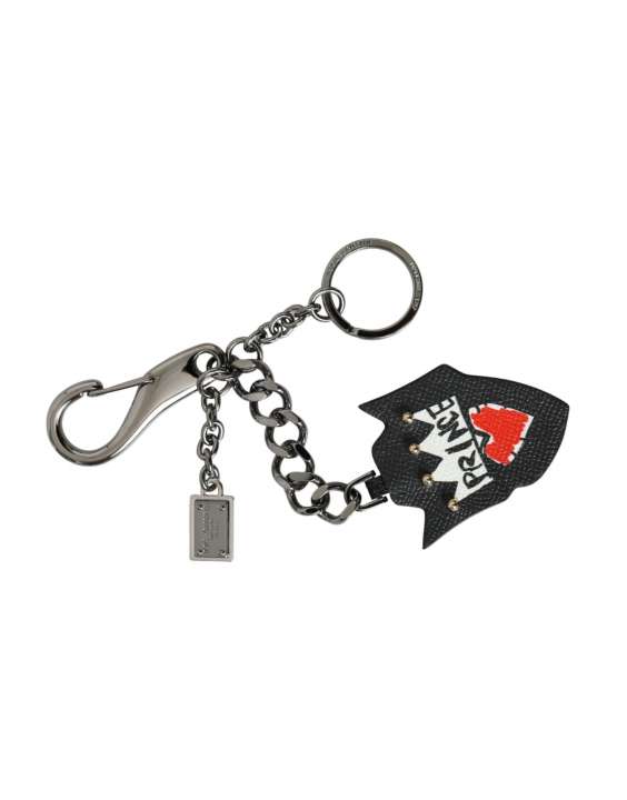 Priser på Dolce & Gabbana Black Prince Studs Logo Silver Brass Keychain Keyring