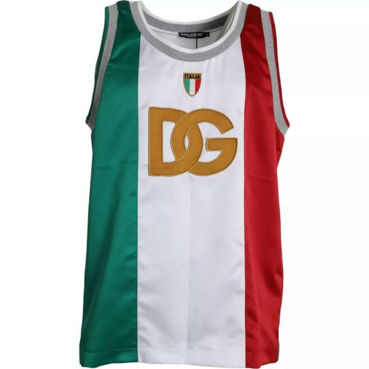 Priser på Dolce & Gabbana White Green Sleeveless Top Italian Flag Basket T-shirt