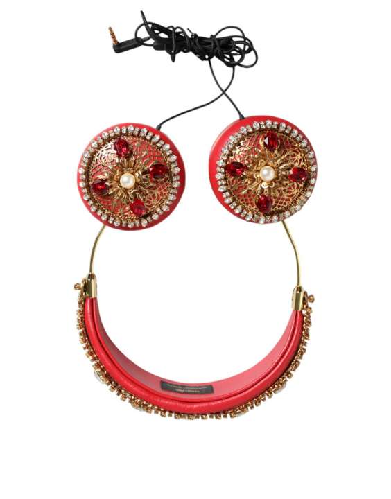 Priser på Dolce & Gabbana Red Nappa Leather Floral Crystal Headphone