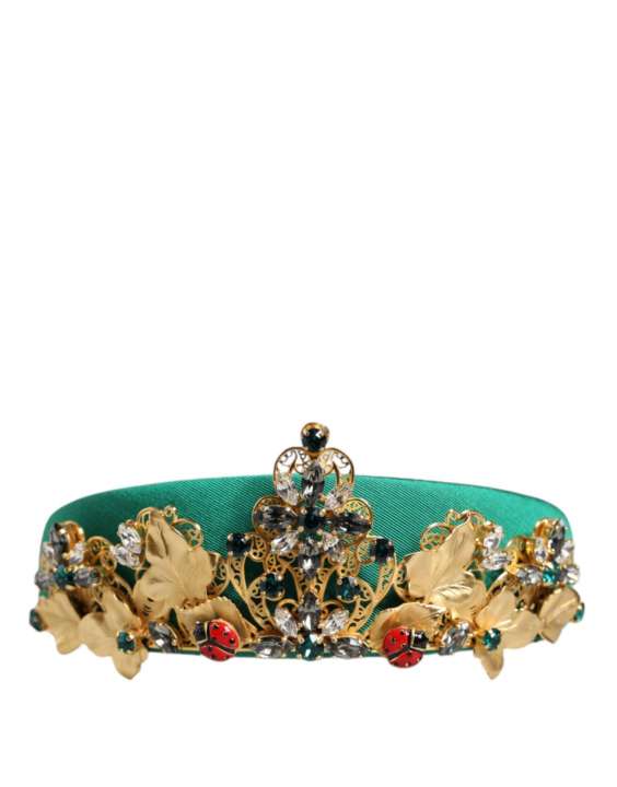 Priser på Dolce & Gabbana Green Silk Crystal Embellished Tiara Headband Crown Diadem