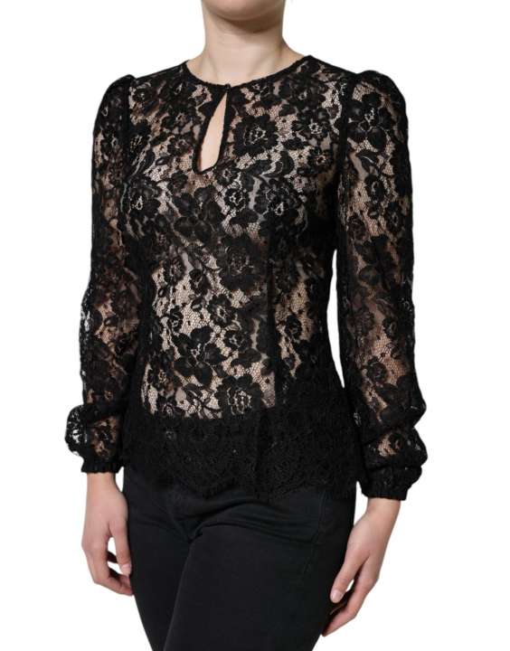 Priser på Dolce & Gabbana Black Floral Lace See Through Long Sleeve Top