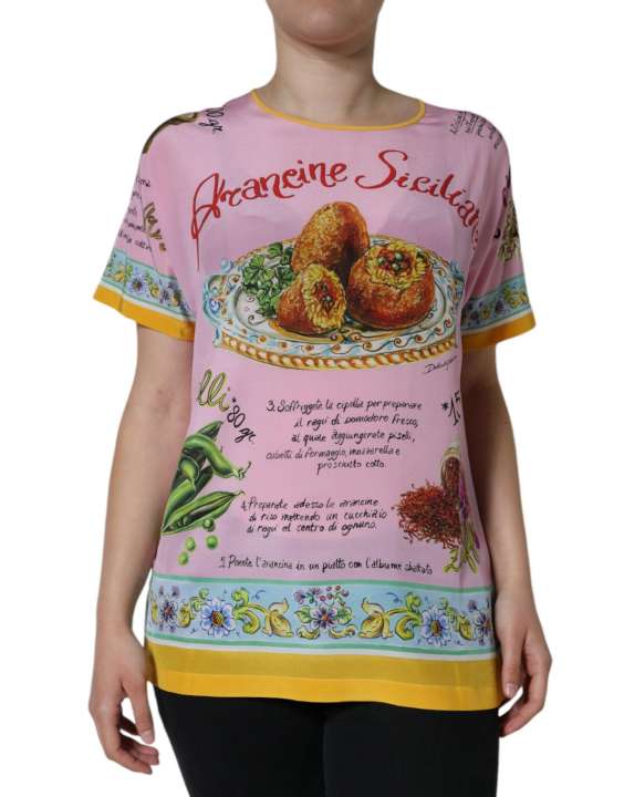 Priser på Dolce & Gabbana Pink Silk Araneine Siciliana Print Short Sleeves Top