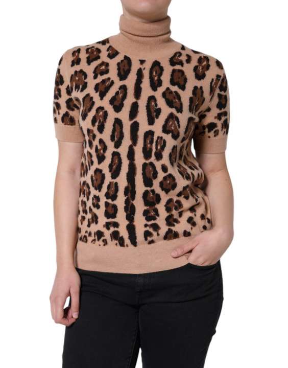 Priser på Dolce & Gabbana Beige Leopard Print Wool Turtleneck Top